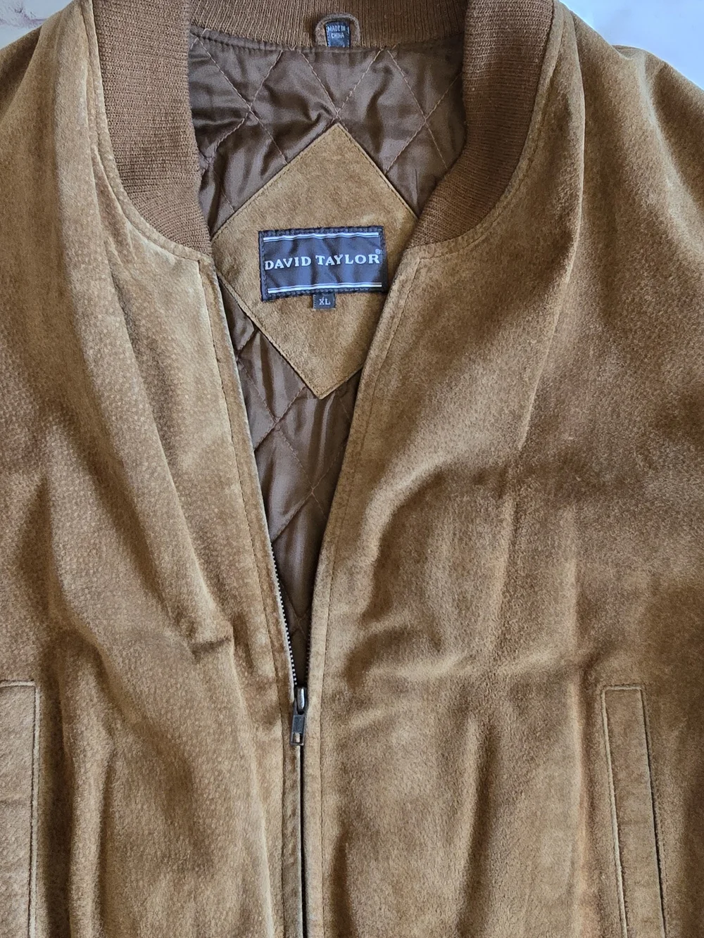 David Taylor Suede Bomber Jacket in Warm Cognac - Picture 3 of 7